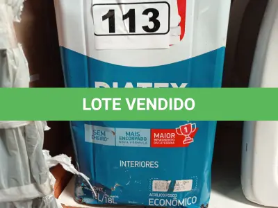 LOTE 113 - 01 LATA DE TINTA IQUINE DIATEX PINTA MAIS 18L FOSCO BASE “P”. (NO ESTADO) ATENÇÃO! FAZER A VISITAÇÃO ANTES DE ARREMATAR, NÃO SABEMOS SE FUNCIONA. LEILÃO NÃO TEM GARANTIA E NEM DEVOLUÇÃO, SUJEITO A POSSÍVEIS AVARIAS VISÍVEIS/OCULTAS E/OU AUSÊNCIA DE COMPONENTES.