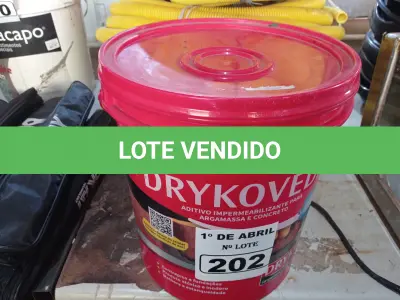 LOTE 202 - 01 BALDE DE DRYKOVEDA, ADITIVO IMPERMEABILIZANTE PARA CONCRETO E ARGAMASSA 18L.  (NO ESTADO) ATENÇÃO! FAZER A VISITAÇÃO ANTES DE ARREMATAR, NÃO SABEMOS SE FUNCIONA. LEILÃO NÃO TEM GARANTIA E NEM DEVOLUÇÃO, SUJEITO A POSSÍVEIS AVARIAS VISÍVEIS/OCULTAS E/OU AUSÊNCIA DE COMPONENTES.