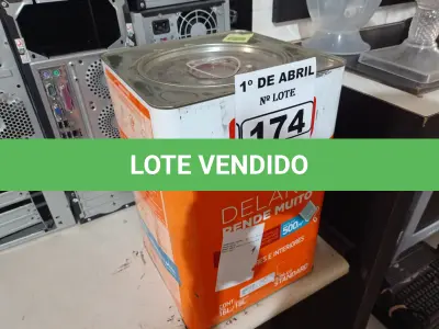 LOTE 174 - 01 LATA DE TINTA IQUINE DELANIL RENDE MUITO 18L FOSCO BASE “C”. (NO ESTADO) ATENÇÃO! FAZER A VISITAÇÃO ANTES DE ARREMATAR, NÃO SABEMOS SE FUNCIONA. LEILÃO NÃO TEM GARANTIA E NEM DEVOLUÇÃO, SUJEITO A POSSÍVEIS AVARIAS VISÍVEIS/OCULTAS E/OU AUSÊNCIA DE COMPONENTES.
