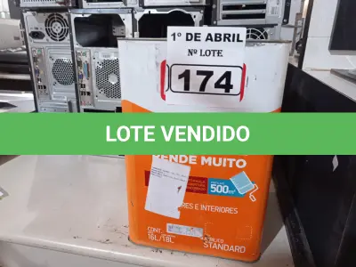 LOTE 174 - 01 LATA DE TINTA IQUINE DELANIL RENDE MUITO 18L FOSCO BASE “C”. (NO ESTADO) ATENÇÃO! FAZER A VISITAÇÃO ANTES DE ARREMATAR, NÃO SABEMOS SE FUNCIONA. LEILÃO NÃO TEM GARANTIA E NEM DEVOLUÇÃO, SUJEITO A POSSÍVEIS AVARIAS VISÍVEIS/OCULTAS E/OU AUSÊNCIA DE COMPONENTES.