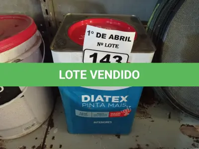 LOTE 143 - 01 LATA DE TINTA IQUINE DIATEX PINTA MAIS FOSCO AVELUDADO 18L NA COR MARACUJÁ. (NO ESTADO) ATENÇÃO! FAZER A VISITAÇÃO ANTES DE ARREMATAR, NÃO SABEMOS SE FUNCIONA. LEILÃO NÃO TEM GARANTIA E NEM DEVOLUÇÃO, SUJEITO A POSSÍVEIS AVARIAS VISÍVEIS/OCULTAS E/OU AUSÊNCIA DE COMPONENTES.