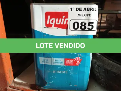 LOTE 085 - 01 LATA DE TINTA IQUINE DIATEX PINTA MAIS 18L FOSCO BASE “P”. (NO ESTADO) ATENÇÃO! FAZER A VISITAÇÃO ANTES DE ARREMATAR, NÃO SABEMOS SE FUNCIONA. LEILÃO NÃO TEM GARANTIA E NEM DEVOLUÇÃO, SUJEITO A POSSÍVEIS AVARIAS VISÍVEIS/OCULTAS E/OU AUSÊNCIA DE COMPONENTES.