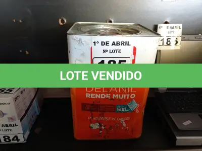 LOTE 185 - 01 LATA DE TINTA IQUINE DELANIL RENDE MUITO 18L FOSCO BASE “C”. (NO ESTADO) ATENÇÃO! FAZER A VISITAÇÃO ANTES DE ARREMATAR, NÃO SABEMOS SE FUNCIONA. LEILÃO NÃO TEM GARANTIA E NEM DEVOLUÇÃO, SUJEITO A POSSÍVEIS AVARIAS VISÍVEIS/OCULTAS E/OU AUSÊNCIA DE COMPONENTES.