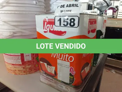 LOTE 158 - 01 LATA DE TINTA IQUINE DELANIL RENDE MUITO 18L FOSCO BASE “C”. (NO ESTADO) ATENÇÃO! FAZER A VISITAÇÃO ANTES DE ARREMATAR, NÃO SABEMOS SE FUNCIONA. LEILÃO NÃO TEM GARANTIA E NEM DEVOLUÇÃO, SUJEITO A POSSÍVEIS AVARIAS VISÍVEIS/OCULTAS E/OU AUSÊNCIA DE COMPONENTES.