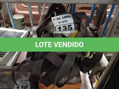 LOTE 135 - 05 CINTOS DE SEGURANÇA NO TRABALHO. (NO ESTADO) ATENÇÃO! FAZER A VISITAÇÃO ANTES DE ARREMATAR, NÃO SABEMOS SE FUNCIONA. LEILÃO NÃO TEM GARANTIA E NEM DEVOLUÇÃO, SUJEITO A POSSÍVEIS AVARIAS VISÍVEIS/OCULTAS E/OU AUSÊNCIA DE COMPONENTES.