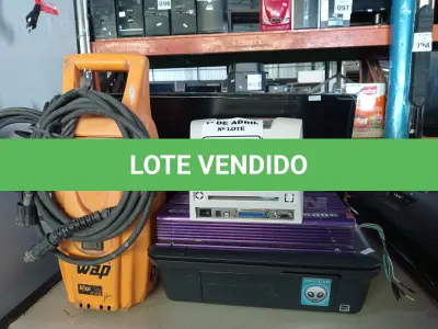 LOTE 155 - 01 MONITOR, 02 IMPRESSORAS, 01 POTÊNCIA E 01 LAVADORA DE ALTA PRESSÃO. (NO ESTADO) ATENÇÃO! FAZER A VISITAÇÃO ANTES DE ARREMATAR, NÃO SABEMOS SE FUNCIONA. LEILÃO NÃO TEM GARANTIA E NEM DEVOLUÇÃO, SUJEITO A POSSÍVEIS AVARIAS VISÍVEIS/OCULTAS E/OU AUSÊNCIA DE COMPONENTES.