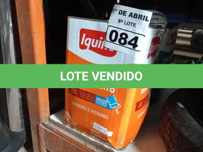 LOTE 084 - 01 LATA DE TINTA IQUINE DELANIL RENDE MUITO 18L FOSCO BASE “C”. (NO ESTADO) ATENÇÃO! FAZER A VISITAÇÃO ANTES DE ARREMATAR, NÃO SABEMOS SE FUNCIONA. LEILÃO NÃO TEM GARANTIA E NEM DEVOLUÇÃO, SUJEITO A POSSÍVEIS AVARIAS VISÍVEIS/OCULTAS E/OU AUSÊNCIA DE COMPONENTES.