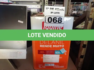 LOTE 068 - 01 LATA DE TINTA IQUINE DELANIL RENDE MUITO 18L FOSCO BASE “C”. (NO ESTADO) ATENÇÃO! FAZER A VISITAÇÃO ANTES DE ARREMATAR, NÃO SABEMOS SE FUNCIONA. LEILÃO NÃO TEM GARANTIA E NEM DEVOLUÇÃO, SUJEITO A POSSÍVEIS AVARIAS VISÍVEIS/OCULTAS E/OU AUSÊNCIA DE COMPONENTES.