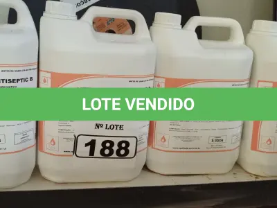 LOTE 188 - 20 LITROS DE SABONETE DE ESPUMA ANTISSÉPTICO. (NO ESTADO) ATENÇÃO! FAZER A VISITAÇÃO ANTES DE ARREMATAR, NÃO SABEMOS SE FUNCIONA. LEILÃO NÃO TEM GARANTIA E NEM DEVOLUÇÃO, SUJEITO A POSSÍVEIS AVARIAS VISÍVEIS/OCULTAS E/OU AUSÊNCIA DE COMPONENTES.