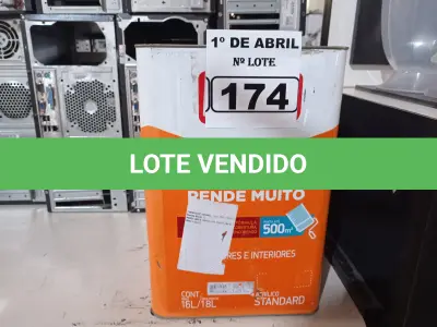LOTE 174 - 01 LATA DE TINTA IQUINE DELANIL RENDE MUITO 18L FOSCO BASE “C”. (NO ESTADO) ATENÇÃO! FAZER A VISITAÇÃO ANTES DE ARREMATAR, NÃO SABEMOS SE FUNCIONA. LEILÃO NÃO TEM GARANTIA E NEM DEVOLUÇÃO, SUJEITO A POSSÍVEIS AVARIAS VISÍVEIS/OCULTAS E/OU AUSÊNCIA DE COMPONENTES.