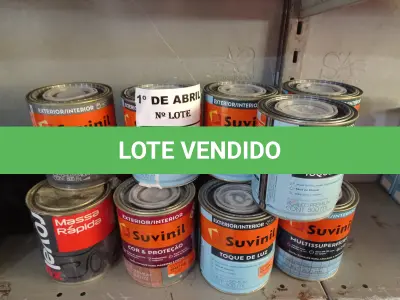 LOTE 225 - 13 LATAS DE TINTA SUVINIL 800ML DIVERSAS. (NO ESTADO) ATENÇÃO! FAZER A VISITAÇÃO ANTES DE ARREMATAR, NÃO SABEMOS SE FUNCIONA. LEILÃO NÃO TEM GARANTIA E NEM DEVOLUÇÃO, SUJEITO A POSSÍVEIS AVARIAS VISÍVEIS/OCULTAS E/OU AUSÊNCIA DE COMPONENTES.