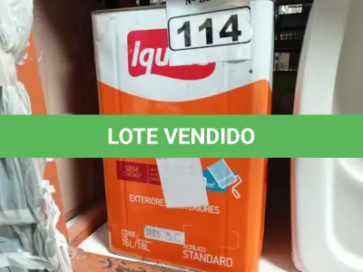 LOTE 114 - 01 LATA DE TINTA IQUINE DELANIL RENDE MUITO 18L FOSCO BASE “C”. (NO ESTADO) ATENÇÃO! FAZER A VISITAÇÃO ANTES DE ARREMATAR, NÃO SABEMOS SE FUNCIONA. LEILÃO NÃO TEM GARANTIA E NEM DEVOLUÇÃO, SUJEITO A POSSÍVEIS AVARIAS VISÍVEIS/OCULTAS E/OU AUSÊNCIA DE COMPONENTES.