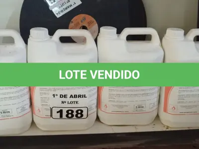 LOTE 188 - 20 LITROS DE SABONETE DE ESPUMA ANTISSÉPTICO. (NO ESTADO) ATENÇÃO! FAZER A VISITAÇÃO ANTES DE ARREMATAR, NÃO SABEMOS SE FUNCIONA. LEILÃO NÃO TEM GARANTIA E NEM DEVOLUÇÃO, SUJEITO A POSSÍVEIS AVARIAS VISÍVEIS/OCULTAS E/OU AUSÊNCIA DE COMPONENTES.