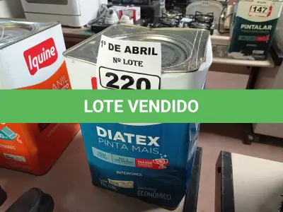 LOTE 220 - 01 LATA DE TINTA IQUINE DIATEX PINTA MAIS 18L FOSCO BASE “P”. (NO ESTADO) ATENÇÃO! FAZER A VISITAÇÃO ANTES DE ARREMATAR, NÃO SABEMOS SE FUNCIONA. LEILÃO NÃO TEM GARANTIA E NEM DEVOLUÇÃO, SUJEITO A POSSÍVEIS AVARIAS VISÍVEIS/OCULTAS E/OU AUSÊNCIA DE COMPONENTES.