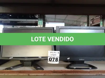 LOTE 078 - 06 MONITORES MARCAS E MODELOS DIVERSOS PARA RETIRADA DE PEÇAS. (NO ESTADO) ATENÇÃO! FAZER A VISITAÇÃO ANTES DE ARREMATAR, NÃO SABEMOS SE FUNCIONA. LEILÃO NÃO TEM GARANTIA E NEM DEVOLUÇÃO, SUJEITO A POSSÍVEIS AVARIAS VISÍVEIS/OCULTAS E/OU AUSÊNCIA DE COMPONENTES.