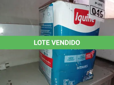 LOTE 049 - 01 LATA DE TINTA IQUINE DIATEX PINTA MAIS 18L FOSCO AVELUDADO NA COR MARFIM. (NO ESTADO) ATENÇÃO! FAZER A VISITAÇÃO ANTES DE ARREMATAR, NÃO SABEMOS SE FUNCIONA. LEILÃO NÃO TEM GARANTIA E NEM DEVOLUÇÃO, SUJEITO A POSSÍVEIS AVARIAS VISÍVEIS/OCULTAS E/OU AUSÊNCIA DE COMPONENTES.