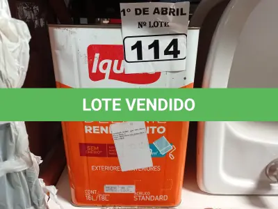 LOTE 114 - 01 LATA DE TINTA IQUINE DELANIL RENDE MUITO 18L FOSCO BASE “C”. (NO ESTADO) ATENÇÃO! FAZER A VISITAÇÃO ANTES DE ARREMATAR, NÃO SABEMOS SE FUNCIONA. LEILÃO NÃO TEM GARANTIA E NEM DEVOLUÇÃO, SUJEITO A POSSÍVEIS AVARIAS VISÍVEIS/OCULTAS E/OU AUSÊNCIA DE COMPONENTES.