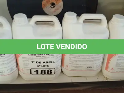 LOTE 188 - 20 LITROS DE SABONETE DE ESPUMA ANTISSÉPTICO. (NO ESTADO) ATENÇÃO! FAZER A VISITAÇÃO ANTES DE ARREMATAR, NÃO SABEMOS SE FUNCIONA. LEILÃO NÃO TEM GARANTIA E NEM DEVOLUÇÃO, SUJEITO A POSSÍVEIS AVARIAS VISÍVEIS/OCULTAS E/OU AUSÊNCIA DE COMPONENTES.