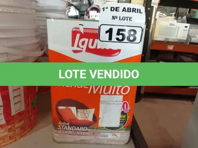 LOTE 158 - 01 LATA DE TINTA IQUINE DELANIL RENDE MUITO 18L FOSCO BASE “C”. (NO ESTADO) ATENÇÃO! FAZER A VISITAÇÃO ANTES DE ARREMATAR, NÃO SABEMOS SE FUNCIONA. LEILÃO NÃO TEM GARANTIA E NEM DEVOLUÇÃO, SUJEITO A POSSÍVEIS AVARIAS VISÍVEIS/OCULTAS E/OU AUSÊNCIA DE COMPONENTES.