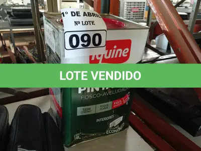 LOTE 090 - 01 LATA DE TINTA IQUINE PINTALAR 18L FOSCO AVELUDADO NA COR VERDE PISCINA. (NO ESTADO) ATENÇÃO! FAZER A VISITAÇÃO ANTES DE ARREMATAR, NÃO SABEMOS SE FUNCIONA. LEILÃO NÃO TEM GARANTIA E NEM DEVOLUÇÃO, SUJEITO A POSSÍVEIS AVARIAS VISÍVEIS/OCULTAS E/OU AUSÊNCIA DE COMPONENTES.
