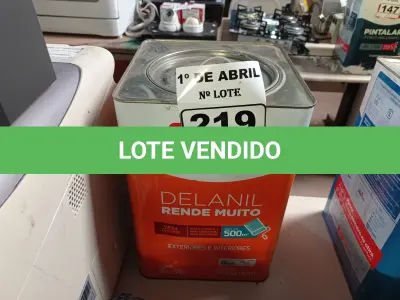 LOTE 219 - 01 LATA DE TINTA IQUINE DELANIL RENDE MUITO 18L FOSCO BASE “M”. (NO ESTADO) ATENÇÃO! FAZER A VISITAÇÃO ANTES DE ARREMATAR, NÃO SABEMOS SE FUNCIONA. LEILÃO NÃO TEM GARANTIA E NEM DEVOLUÇÃO, SUJEITO A POSSÍVEIS AVARIAS VISÍVEIS/OCULTAS E/OU AUSÊNCIA DE COMPONENTES.