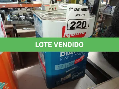 LOTE 220 - 01 LATA DE TINTA IQUINE DIATEX PINTA MAIS 18L FOSCO BASE “P”. (NO ESTADO) ATENÇÃO! FAZER A VISITAÇÃO ANTES DE ARREMATAR, NÃO SABEMOS SE FUNCIONA. LEILÃO NÃO TEM GARANTIA E NEM DEVOLUÇÃO, SUJEITO A POSSÍVEIS AVARIAS VISÍVEIS/OCULTAS E/OU AUSÊNCIA DE COMPONENTES.