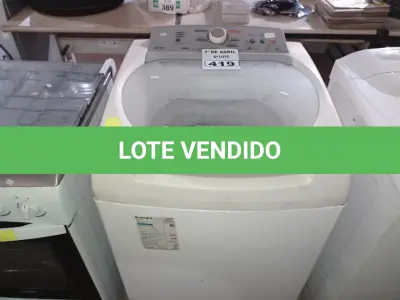LOTE 419 - 01 LAVADORA MARCA BRASTEMP 9KG. (NO ESTADO) ATENÇÃO! FAZER A VISITAÇÃO ANTES DE ARREMATAR, NÃO SABEMOS SE FUNCIONA. LEILÃO NÃO TEM GARANTIA E NEM DEVOLUÇÃO, SUJEITO A POSSÍVEIS AVARIAS VISÍVEIS/OCULTAS E/OU AUSÊNCIA DE COMPONENTES.