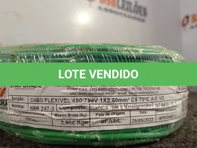 LOTE 339 - 01 ROLO DE CABO FLEXÍVEL 100M 2,5MM NA COR VERDE(NOVO). (NO ESTADO) ATENÇÃO! FAZER A VISITAÇÃO ANTES DE ARREMATAR, NÃO SABEMOS SE FUNCIONA. LEILÃO NÃO TEM GARANTIA E NEM DEVOLUÇÃO, SUJEITO A POSSÍVEIS AVARIAS VISÍVEIS/OCULTAS E/OU AUSÊNCIA DE COMPONENTES.