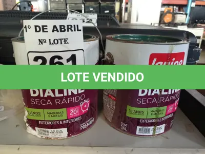 LOTE 261 - 02 GALÕES DE ESMALTE SINTÉTICO IQUINE DIALINE 3,6L NA COR VERDE COLONIAL. (NO ESTADO) ATENÇÃO! FAZER A VISITAÇÃO ANTES DE ARREMATAR, NÃO SABEMOS SE FUNCIONA. LEILÃO NÃO TEM GARANTIA E NEM DEVOLUÇÃO, SUJEITO A POSSÍVEIS AVARIAS VISÍVEIS/OCULTAS E/OU AUSÊNCIA DE COMPONENTES.