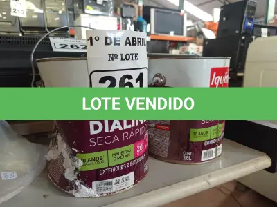 LOTE 261 - 02 GALÕES DE ESMALTE SINTÉTICO IQUINE DIALINE 3,6L NA COR VERDE COLONIAL. (NO ESTADO) ATENÇÃO! FAZER A VISITAÇÃO ANTES DE ARREMATAR, NÃO SABEMOS SE FUNCIONA. LEILÃO NÃO TEM GARANTIA E NEM DEVOLUÇÃO, SUJEITO A POSSÍVEIS AVARIAS VISÍVEIS/OCULTAS E/OU AUSÊNCIA DE COMPONENTES.