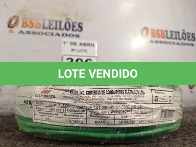 LOTE 306 - 01 ROLO DE CABO FLEXÍVEL 100M 4MM NA COR VERDE(NOVO). (NO ESTADO) ATENÇÃO! FAZER A VISITAÇÃO ANTES DE ARREMATAR, NÃO SABEMOS SE FUNCIONA. LEILÃO NÃO TEM GARANTIA E NEM DEVOLUÇÃO, SUJEITO A POSSÍVEIS AVARIAS VISÍVEIS/OCULTAS E/OU AUSÊNCIA DE COMPONENTES.