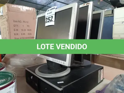 LOTE 252 - 01 CPU E 03 MONITORES MARCAS E MODELOS DIVERSOS. (NO ESTADO) ATENÇÃO! FAZER A VISITAÇÃO ANTES DE ARREMATAR, NÃO SABEMOS SE FUNCIONA. LEILÃO NÃO TEM GARANTIA E NEM DEVOLUÇÃO, SUJEITO A POSSÍVEIS AVARIAS VISÍVEIS/OCULTAS E/OU AUSÊNCIA DE COMPONENTES.