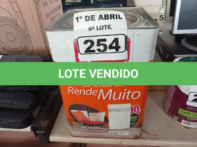 LOTE 254 - 01 LATA DE TINTA IQUINE DELANIL RENDE MUITO 18L FOSCO BASE “C”. (NO ESTADO) ATENÇÃO! FAZER A VISITAÇÃO ANTES DE ARREMATAR, NÃO SABEMOS SE FUNCIONA. LEILÃO NÃO TEM GARANTIA E NEM DEVOLUÇÃO, SUJEITO A POSSÍVEIS AVARIAS VISÍVEIS/OCULTAS E/OU AUSÊNCIA DE COMPONENTES.
