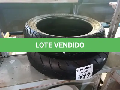 LOTE 477 - 02 PNEUS DE MOTO USADOS 130/70/16 E 150/70/17. (NO ESTADO) ATENÇÃO! FAZER A VISITAÇÃO ANTES DE ARREMATAR, NÃO SABEMOS SE FUNCIONA. LEILÃO NÃO TEM GARANTIA E NEM DEVOLUÇÃO, SUJEITO A POSSÍVEIS AVARIAS VISÍVEIS/OCULTAS E/OU AUSÊNCIA DE COMPONENTES.