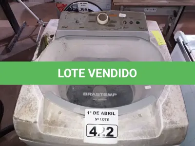 LOTE 422 - 01 LAVADORA MARCA BRASTEMP 9KG. (NO ESTADO) ATENÇÃO! FAZER A VISITAÇÃO ANTES DE ARREMATAR, NÃO SABEMOS SE FUNCIONA. LEILÃO NÃO TEM GARANTIA E NEM DEVOLUÇÃO, SUJEITO A POSSÍVEIS AVARIAS VISÍVEIS/OCULTAS E/OU AUSÊNCIA DE COMPONENTES.