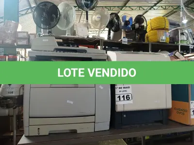 LOTE 116 - 02 IMPRESSORAS A LASER MARCAS E MODELOS DIVERSOS. (NO ESTADO) ATENÇÃO! FAZER A VISITAÇÃO ANTES DE ARREMATAR, NÃO SABEMOS SE FUNCIONA. LEILÃO NÃO TEM GARANTIA E NEM DEVOLUÇÃO, SUJEITO A POSSÍVEIS AVARIAS VISÍVEIS/OCULTAS E/OU AUSÊNCIA DE COMPONENTES.