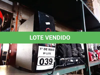 LOTE 039 - 01 DVD HOME THEATER MARCA PHILCO. (NO ESTADO) ATENÇÃO! FAZER A VISITAÇÃO ANTES DE ARREMATAR, NÃO SABEMOS SE FUNCIONA. LEILÃO NÃO TEM GARANTIA E NEM DEVOLUÇÃO, SUJEITO A POSSÍVEIS AVARIAS VISÍVEIS/OCULTAS E/OU AUSÊNCIA DE COMPONENTES.
