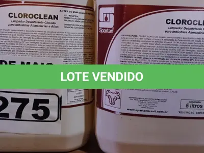 LOTE 275 - 20 LITROS DE CLOROCLEAN, LIMPADOR DESINFETANTE CLORADO PARA INDÚSTRIAS ALIMENTÍCIAS E AFINS. (NO ESTADO) ATENÇÃO! FAZER A VISITAÇÃO ANTES DE ARREMATAR, NÃO SABEMOS SE FUNCIONA. LEILÃO NÃO TEM GARANTIA E NEM DEVOLUÇÃO, SUJEITO A POSSÍVEIS AVARIAS VISÍVEIS/OCULTAS E/OU AUSÊNCIA DE COMPONENTES.