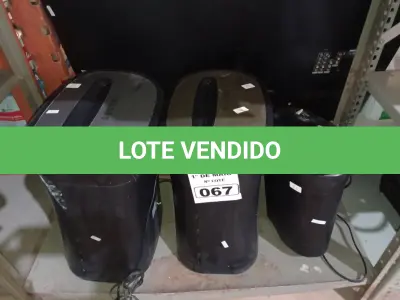 LOTE 067 - 03 FRAGMENTADORAS DE PAPEL MARCAS E MODELOS DIVERSOS. (NO ESTADO) ATENÇÃO! FAZER A VISITAÇÃO ANTES DE ARREMATAR, NÃO SABEMOS SE FUNCIONA. LEILÃO NÃO TEM GARANTIA E NEM DEVOLUÇÃO, SUJEITO A POSSÍVEIS AVARIAS VISÍVEIS/OCULTAS E/OU AUSÊNCIA DE COMPONENTES.