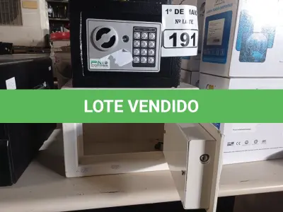 LOTE 191 - 02 COFRES ELETRÔNICOS. (NO ESTADO) ATENÇÃO! FAZER A VISITAÇÃO ANTES DE ARREMATAR, NÃO SABEMOS SE FUNCIONA. LEILÃO NÃO TEM GARANTIA E NEM DEVOLUÇÃO, SUJEITO A POSSÍVEIS AVARIAS VISÍVEIS/OCULTAS E/OU AUSÊNCIA DE COMPONENTES.