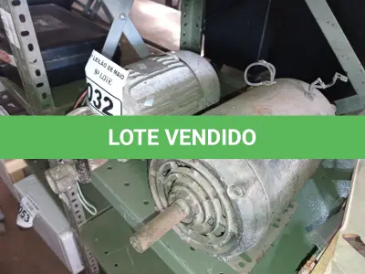 LOTE 032 - 02 MOTORES ELÉTRICOS WEG SENDO 01 DE 1CV 1730 RPM 220/380V E 01 110/220V MODELO G58H. (NO ESTADO) ATENÇÃO! FAZER A VISITAÇÃO ANTES DE ARREMATAR, NÃO SABEMOS SE FUNCIONA. LEILÃO NÃO TEM GARANTIA E NEM DEVOLUÇÃO, SUJEITO A POSSÍVEIS AVARIAS VISÍVEIS/OCULTAS E/OU AUSÊNCIA DE COMPONENTES.