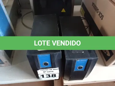 LOTE 138 - 02 ESTABILIZADORES TS SHARA 1500VA. (NO ESTADO) ATENÇÃO! FAZER A VISITAÇÃO ANTES DE ARREMATAR, NÃO SABEMOS SE FUNCIONA. LEILÃO NÃO TEM GARANTIA E NEM DEVOLUÇÃO, SUJEITO A POSSÍVEIS AVARIAS VISÍVEIS/OCULTAS E/OU AUSÊNCIA DE COMPONENTES.
