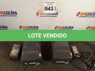 LOTE 043 - 02 IMPRESSORAS DE CUPOM MARCAS DARUMA COM FONTE.  (NO ESTADO) ATENÇÃO! FAZER A VISITAÇÃO ANTES DE ARREMATAR, NÃO SABEMOS SE FUNCIONA. LEILÃO NÃO TEM GARANTIA E NEM DEVOLUÇÃO, SUJEITO A POSSÍVEIS AVARIAS VISÍVEIS/OCULTAS E/OU AUSÊNCIA DE COMPONENTES.