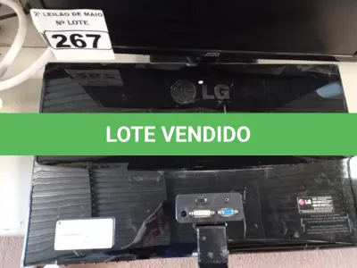 LOTE 267 - 01 MONITOR MARCA LG FLATROM E2360V-PN E 01 MONITOR MARCA AOC. (NO ESTADO) ATENÇÃO! FAZER A VISITAÇÃO ANTES DE ARREMATAR, NÃO SABEMOS SE FUNCIONA. LEILÃO NÃO TEM GARANTIA E NEM DEVOLUÇÃO, SUJEITO A POSSÍVEIS AVARIAS VISÍVEIS/OCULTAS E/OU AUSÊNCIA DE COMPONENTES.