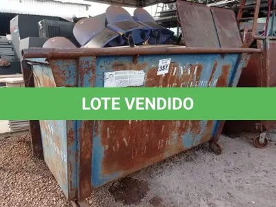 LOTE 357 - 01 CONTAINER PARA LIXO EM AÇO. (NO ESTADO) ATENÇÃO! FAZER A VISITAÇÃO ANTES DE ARREMATAR, NÃO SABEMOS SE FUNCIONA. LEILÃO NÃO TEM GARANTIA E NEM DEVOLUÇÃO, SUJEITO A POSSÍVEIS AVARIAS VISÍVEIS/OCULTAS E/OU AUSÊNCIA DE COMPONENTES.