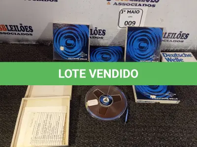 LOTE 009 - 05 CARRETEIS COM FITAS PARA GRAVADOR DE ROLO. (NO ESTADO) ATENÇÃO! FAZER A VISITAÇÃO ANTES DE ARREMATAR, NÃO SABEMOS SE FUNCIONA. LEILÃO NÃO TEM GARANTIA E NEM DEVOLUÇÃO, SUJEITO A POSSÍVEIS AVARIAS VISÍVEIS/OCULTAS E/OU AUSÊNCIA DE COMPONENTES.