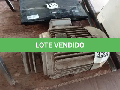 LOTE 332 - 01 MOTOR DE INDUÇÃO-GAIOLA MARCA WEG, 7,5CV, 3510RPM 220/380V. (NO ESTADO) ATENÇÃO! FAZER A VISITAÇÃO ANTES DE ARREMATAR, NÃO SABEMOS SE FUNCIONA. LEILÃO NÃO TEM GARANTIA E NEM DEVOLUÇÃO, SUJEITO A POSSÍVEIS AVARIAS VISÍVEIS/OCULTAS E/OU AUSÊNCIA DE COMPONENTES.
