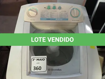 LOTE 360 - 01 MÁQUINA DE LAVAR 8KG MARCA ELECTROLUX COM AVARIAS. (NO ESTADO) ATENÇÃO! FAZER A VISITAÇÃO ANTES DE ARREMATAR, NÃO SABEMOS SE FUNCIONA. LEILÃO NÃO TEM GARANTIA E NEM DEVOLUÇÃO, SUJEITO A POSSÍVEIS AVARIAS VISÍVEIS/OCULTAS E/OU AUSÊNCIA DE COMPONENTES.