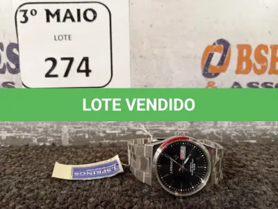 LOTE 274 - 01 RELÓGIO DE PULSO. (NO ESTADO) ATENÇÃO! FAZER A VISITAÇÃO ANTES DE ARREMATAR, NÃO SABEMOS SE FUNCIONA. LEILÃO NÃO TEM GARANTIA E NEM DEVOLUÇÃO, SUJEITO A POSSÍVEIS AVARIAS VISÍVEIS/OCULTAS E/OU AUSÊNCIA DE COMPONENTES.