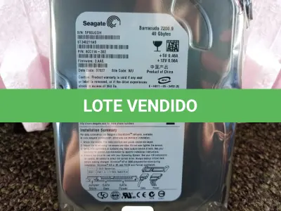 LOTE 048 - 01 LOTE COM 25 HDS DE 40GB CADA. (NO ESTADO) ATENÇÃO! FAZER A VISITAÇÃO ANTES DE ARREMATAR, NÃO SABEMOS SE FUNCIONA. LEILÃO NÃO TEM GARANTIA E NEM DEVOLUÇÃO, SUJEITO A POSSÍVEIS AVARIAS VISÍVEIS/OCULTAS E/OU AUSÊNCIA DE COMPONENTES.